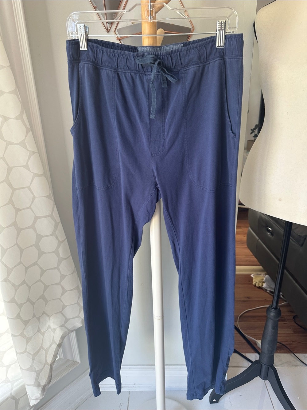 HUDSON NORTH HBC Men's Navy Blue Drawstring Wide Pants Lightweight Cotton Med
